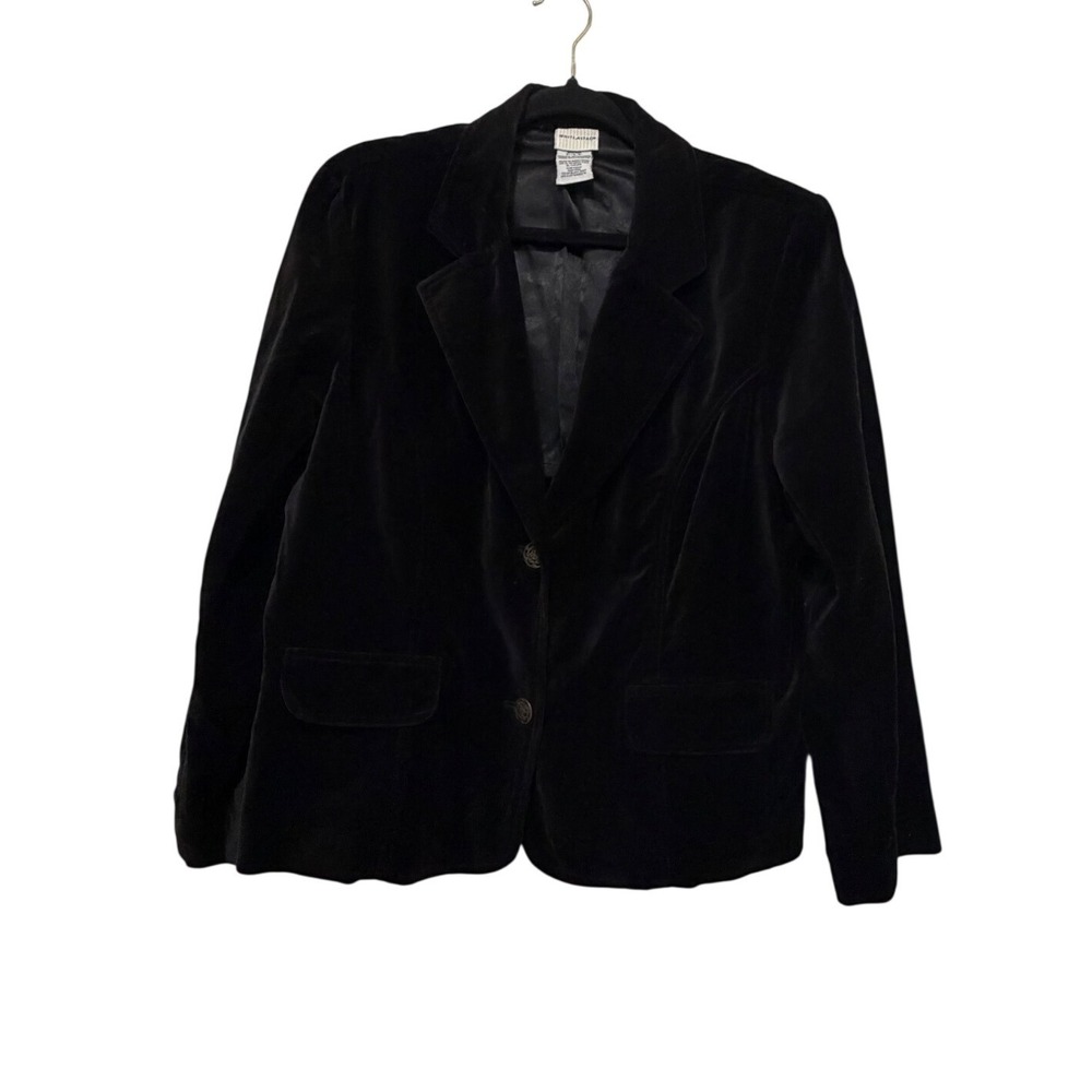White Stag Woman's Black Velvet Blazer Jacket size 16/18 Cotton Black Career  EU